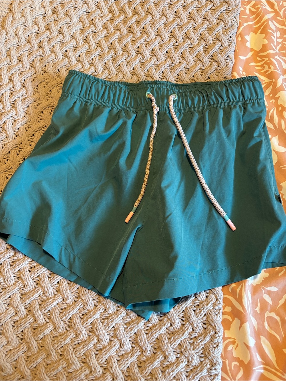 Women’s Teal Elastic-Waist Athletic Shorts with Drawstring